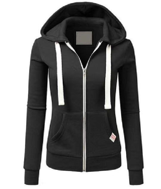 Damen sportliche Kapuzenjacke mit durchgehendem Reißverschluss und praktischen Taschen EB