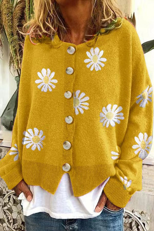 Damen Knopfpullover mit Blumenmuster EB