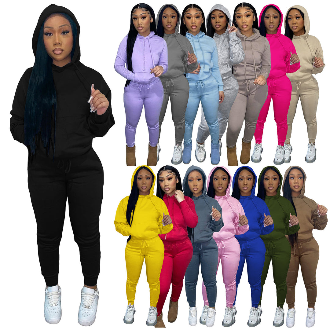 Damen nan Kapuzen-Lounge-Set mit Kängurutasche taillierter Jogginghose und Bündchen EB