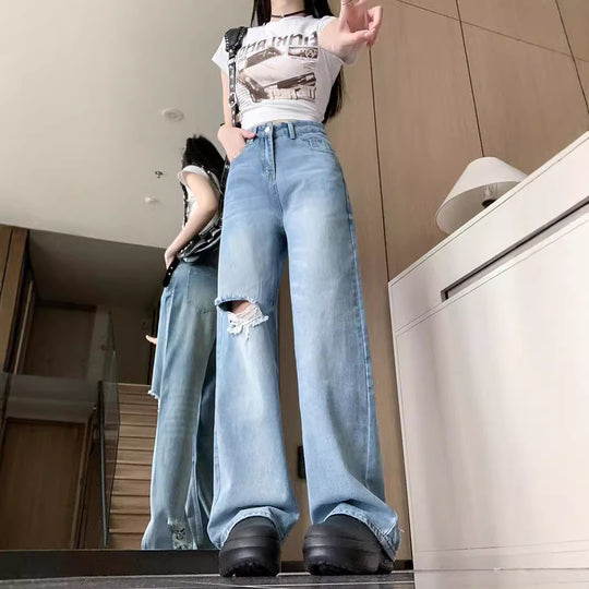 Damen Weit geschnittene Destroyed Jeans im lässigen Vintage-Stil EB