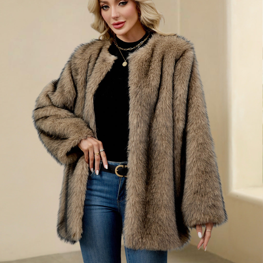 Damen Luxus Kunstpelz-Cape mit weit geschnittenem Schnitt EB