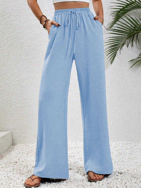 Damen Weite Sommerhose mit elastischem Bund und Taschen EB