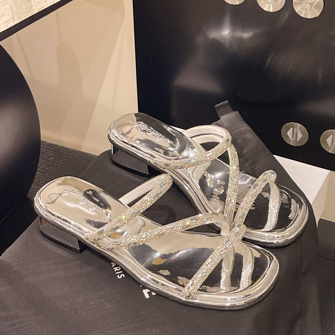 Damen Elegante und funkelnde Sandalen mit geschwungenem Riemendesign EB