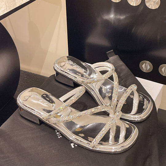 Damen Elegante und funkelnde Sandalen mit geschwungenem Riemendesign EB