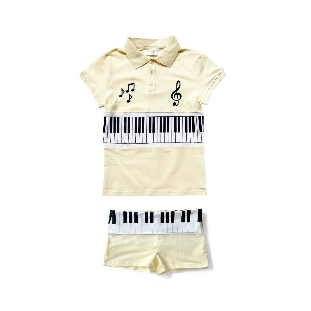 Damen Poloshirt und Shorts Set mit musikalischem Design EB