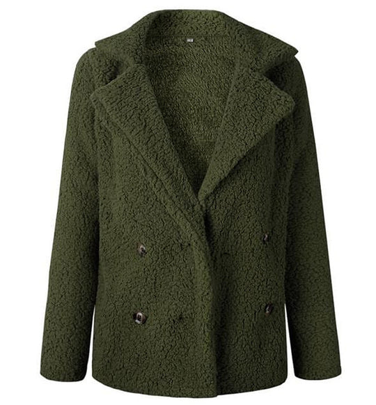 Damen Flauschiger Doppelreiher Blazer aus Kunstfell EB