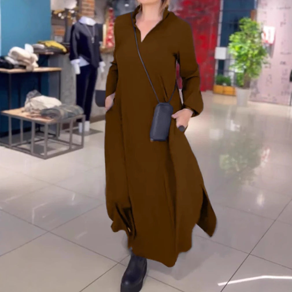 Damen Langblusenkleid mit praktischen Seitentaschen und modernem Schnitt EB