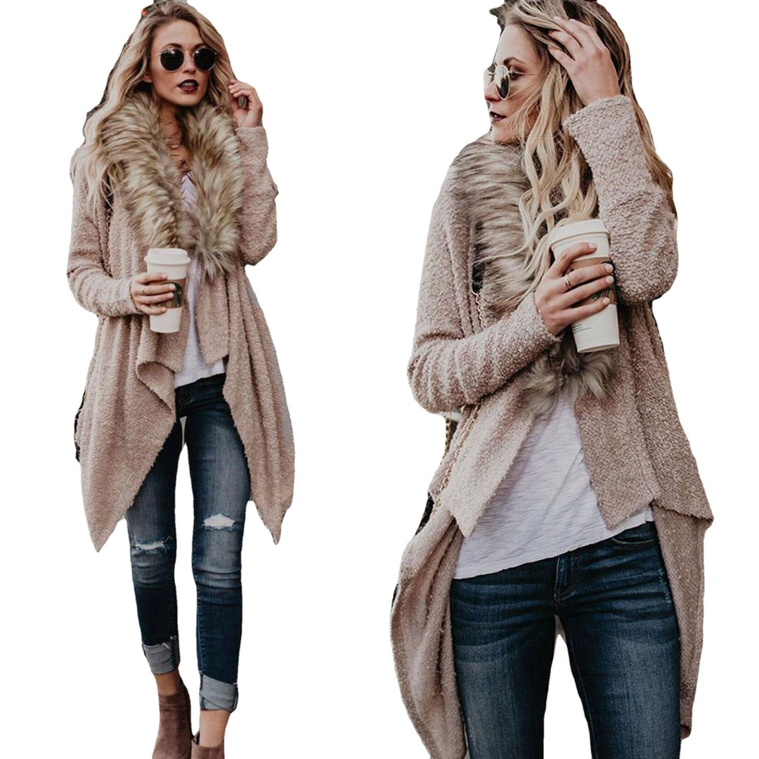 Damen Strickjacke mit kuscheligem Kragen und asymmetrischem Schnitt EB