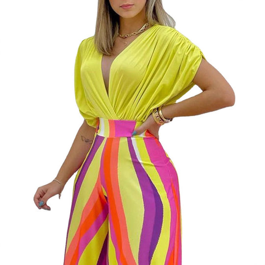 Damen Blusenset mit weitem Hosenbein und floralem Print EB