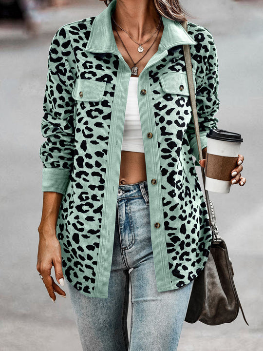 Damen Freizeitjacke mit strukturiertem Leopardenmuster und praktischen Taschen EB