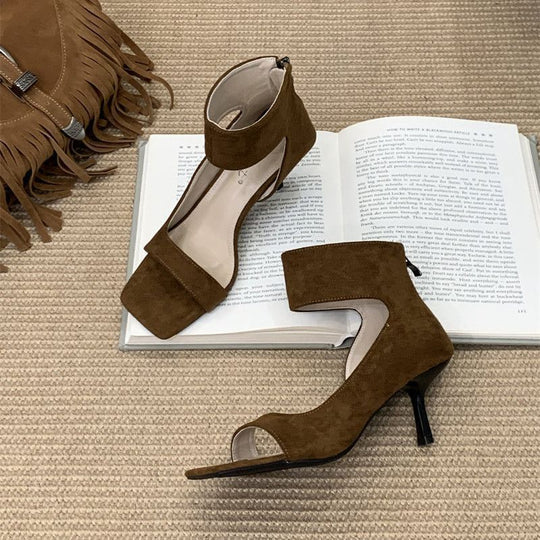 Damen elegante High Heel Sandalen mit offener Zehenpartie und modernen Riemchen EB
