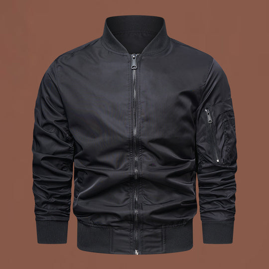Herren  leichter Nylon-Bomber mit Ärmeltasche, Reißverschluss und gerippten Bündchen EB