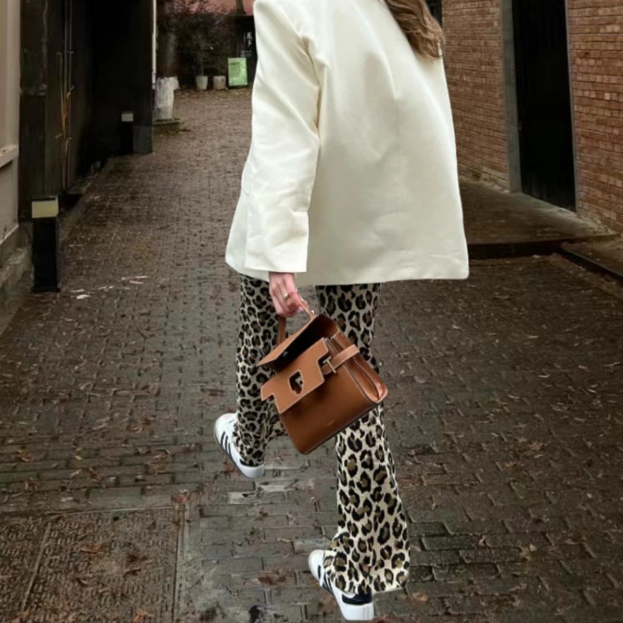 Damen modische Stoffhose mit animalischem Muster EB
