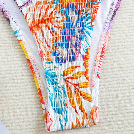 Damen Triangel-Bikini mit raffinierten Falten und floralem Design EB