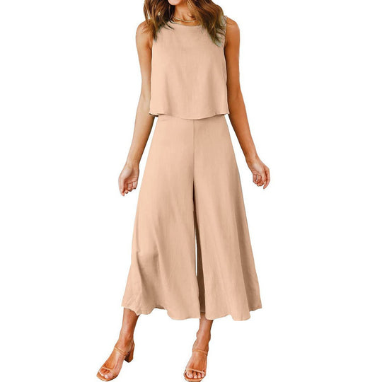 Damen lässiger Jumpsuit mit weit geschnittenem Beinen und leichtem Oberteil EB