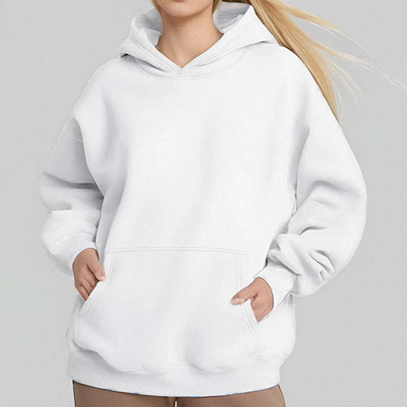 Damen nan extralanges Oversize Kapuzen-Sweatshirt mit Kängurutasche, weichem Fleece-Innenfutter und überschnittener Schulter EB