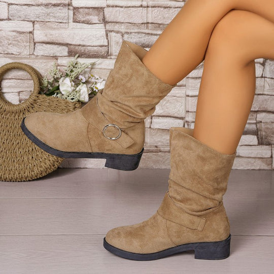 Damen Stiefeletten mit modischem Falten-Design und dekorativem Riemen EB