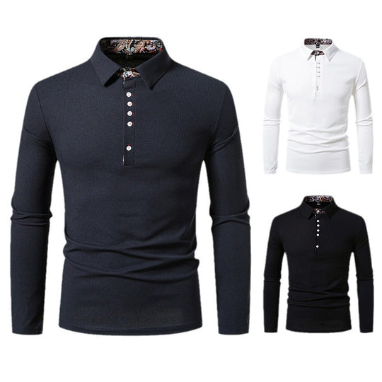 Herren Langarm Poloshirt mit außergewöhnlichem Kragen-Design EB