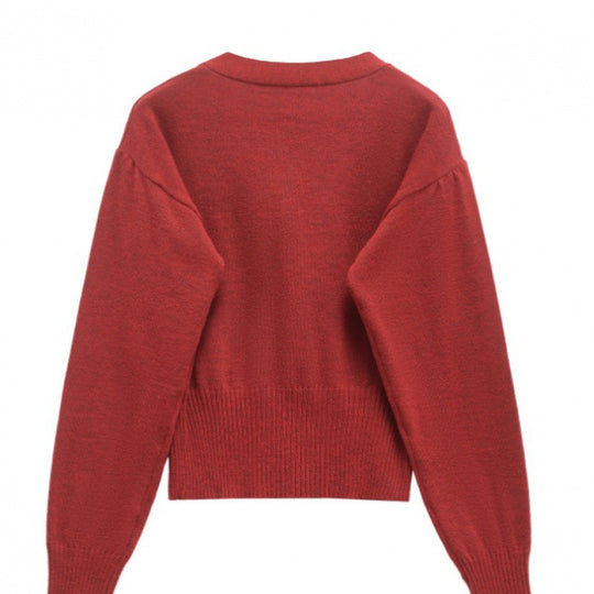 Damen modische Strickjacke mit Druckknopfverschluss und dekorativem Rüschendetail EB