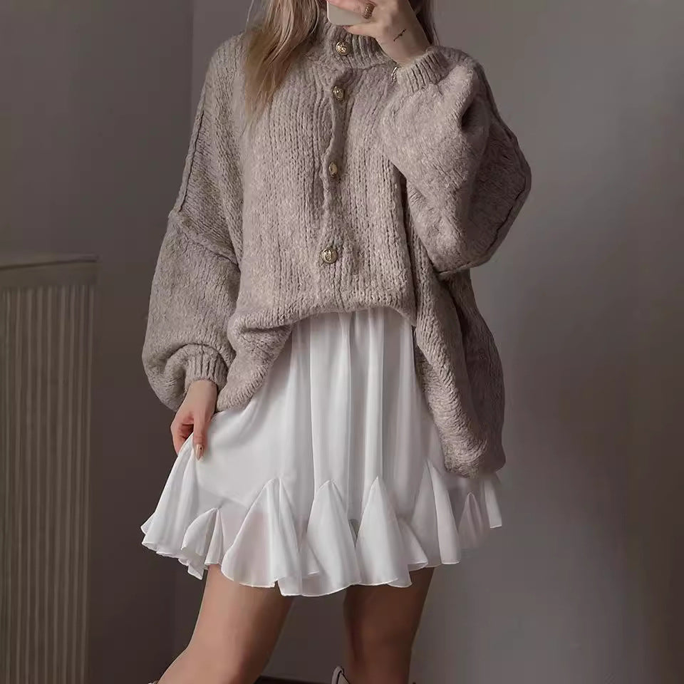 Damen Grobstrickpullover mit voluminösen Ärmeln und komfortablem Schnitt EB