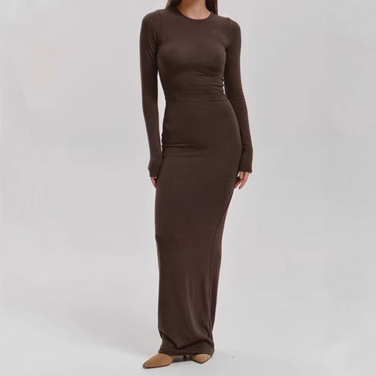 Damen Elegantes Langarm-Maxikleid mit figurformendem Schnitt und hohem Komfort EB