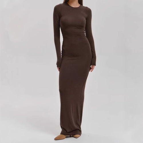 Damen Elegantes Langarm-Maxikleid mit figurformendem Schnitt und hohem Komfort EB
