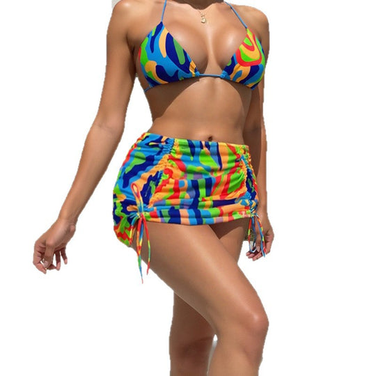 Damen Zweiteiliges Bikini-Set mit modischem Raffung und buntem Muster EB