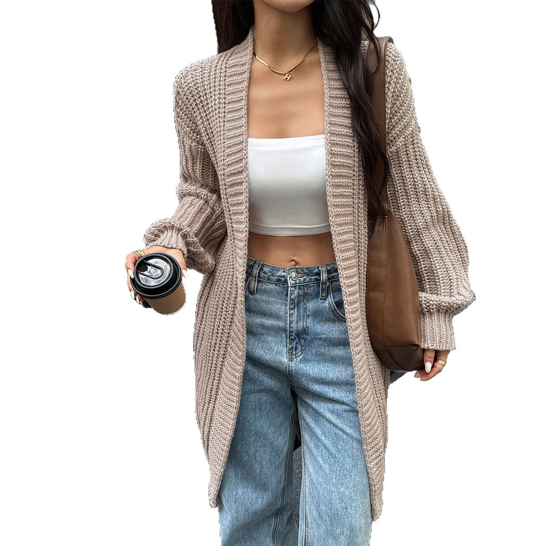 Damen nan lange Grobstrick-Cardigan mit offener Front und Ballonärmeln EB