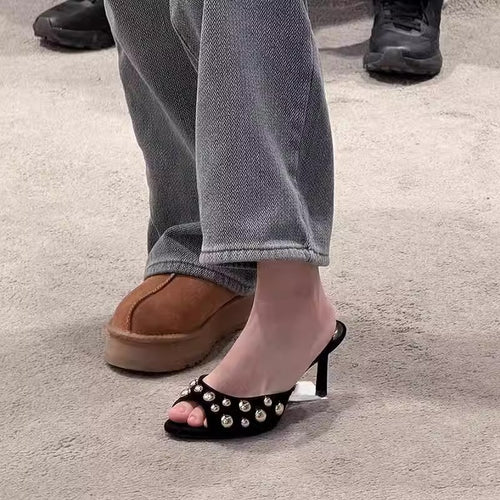 Damen elegante Mules mit goldenen Perlen EB