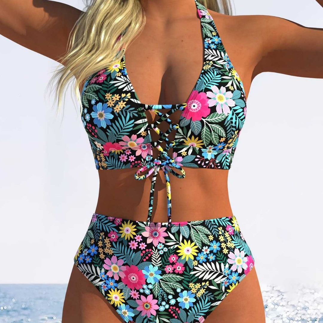 Damen Bikini-Set mit hoch tailliertem Schnitt und verspieltem Schnürdetail EB