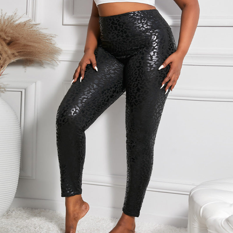 Damen Hochglänzende Leggings mit Leopardenmuster EB