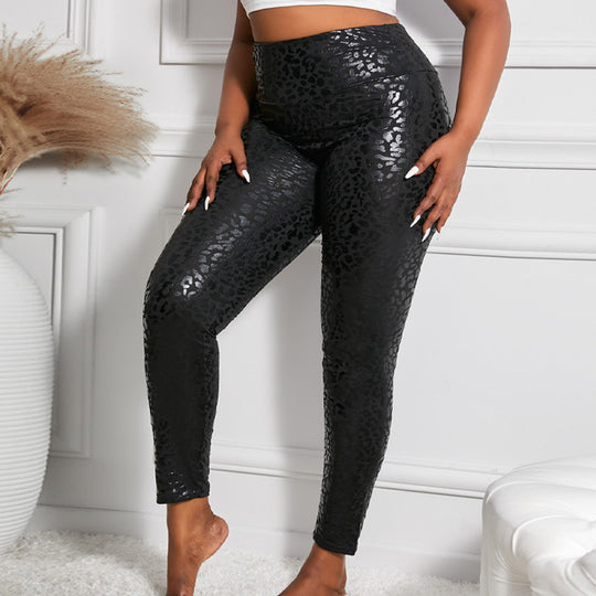 Damen Hochglänzende Leggings mit Leopardenmuster EB