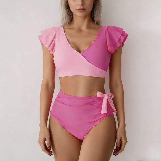 Damen Hochtailliertes Bikini-Set mit Rüschendetails EB