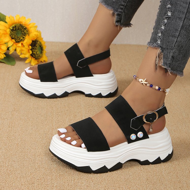 Damen Komfortable Plateau-Sandalen mit breiten Riemen und innovativer Sohle EB
