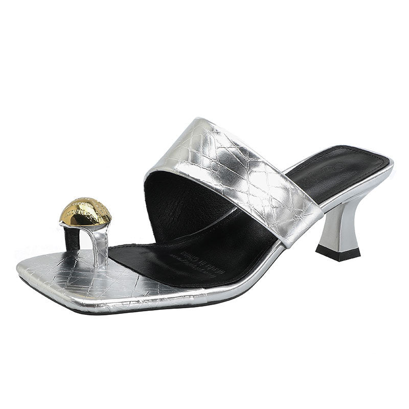 Damen Elegante Slides mit modischem Schlangenleder-Design und dekorativem Schmuck EB