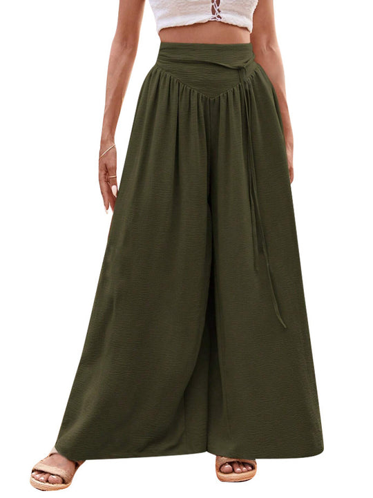 Damen Weite High-Waist-Hose mit elastischem Bund und praktischen Taschen EB