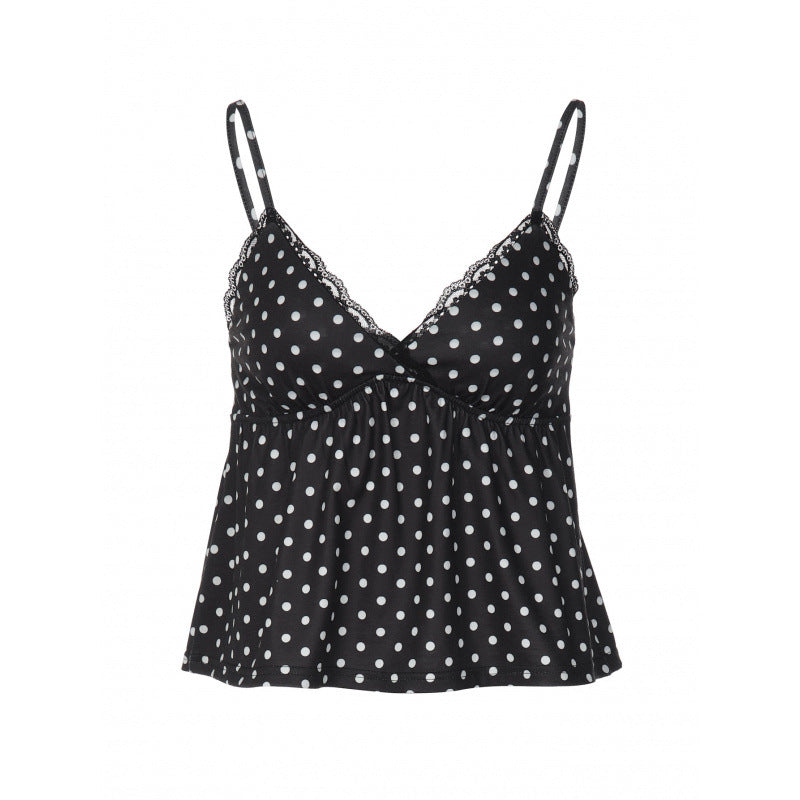 Damen Charmantes Spaghetti-Top mit Polka-Dots und Rüschendetails EB