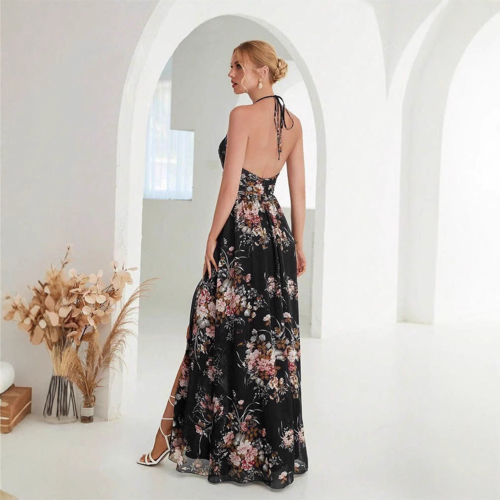 Damen Maxikleid mit hochgeschlossenem Ausschnitt und seitlichem Schlitz EB