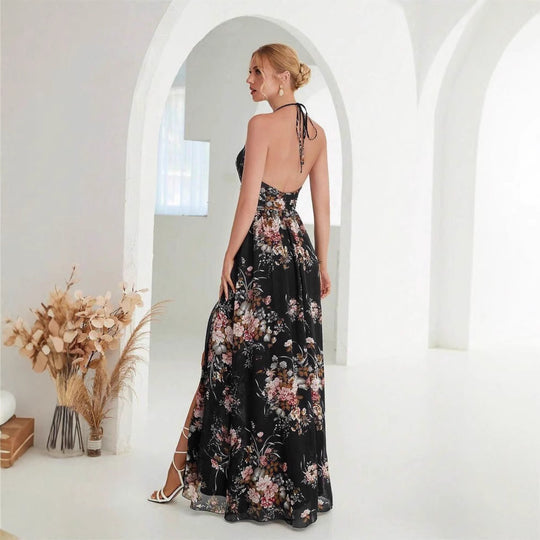 Damen Maxikleid mit hochgeschlossenem Ausschnitt und seitlichem Schlitz EB