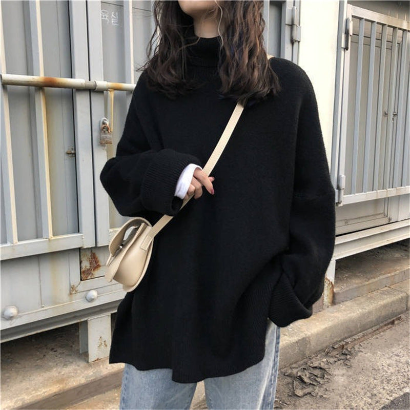 Damen Oversized Pullover mit hohem Kragen und Puffärmeln EB