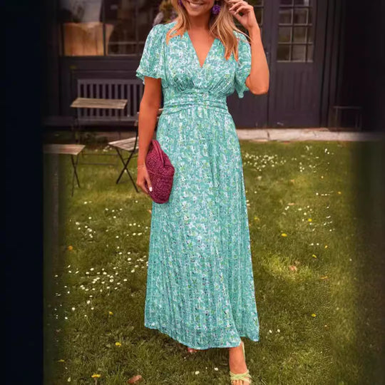 Damen Maxikleid mit floralem Muster und raffinierten Ärmeln EB