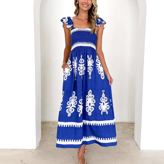 Damen Maxikleid mit verspieltem Rüschendesign und floralem Print EB