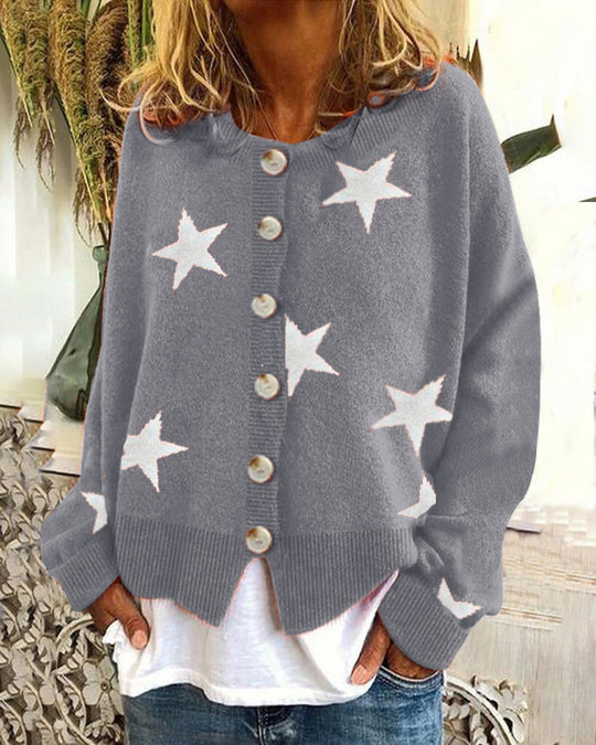 Damen Lockere Strickjacke mit Sternenmotiv EB