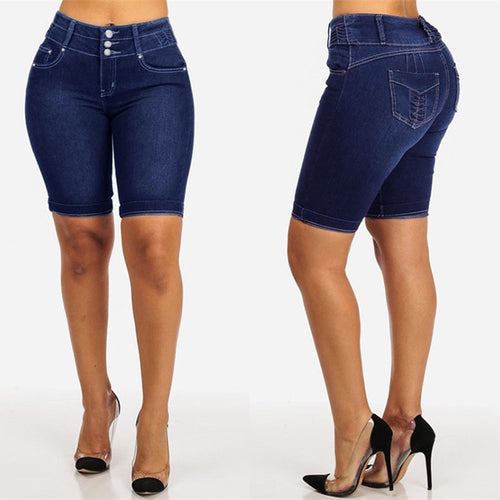 Damen Jeans-Shorts mit hohem Taillenbund und modischen Knopfdetails EB
