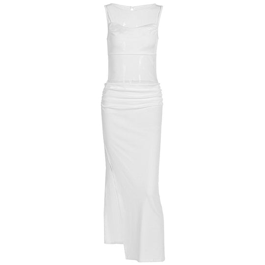Damen Elegantes Wickelkleid mit transparenten Einsätzen und seitlichem Schlitz EB