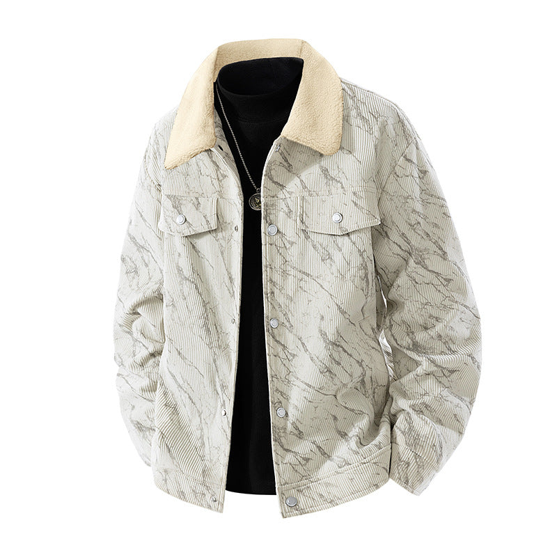 Men's  ribbed corduroy sherpa-collar snap trucker jacket EB