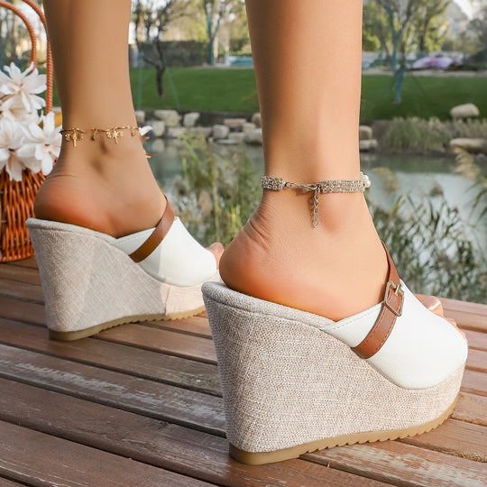 Damen Wedge-Pantoletten mit komfortablem Zehenbereich und modischem Riemendesign EB