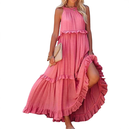 Damen Luftiges Maxikleid mit Rüschendetails und hoher Taille EB