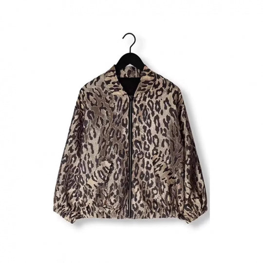 Damen modische Bomberjacke mit Leopardenmuster und elastischen Bündchen EB