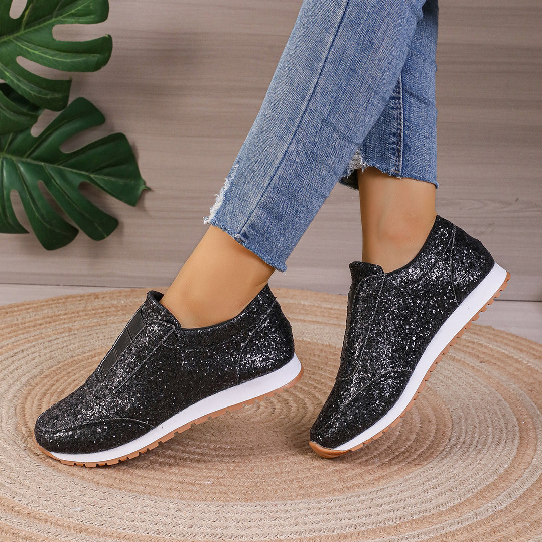 Damen Sneaker mit Glitzer-Effekt und elastischem Riemen R&B